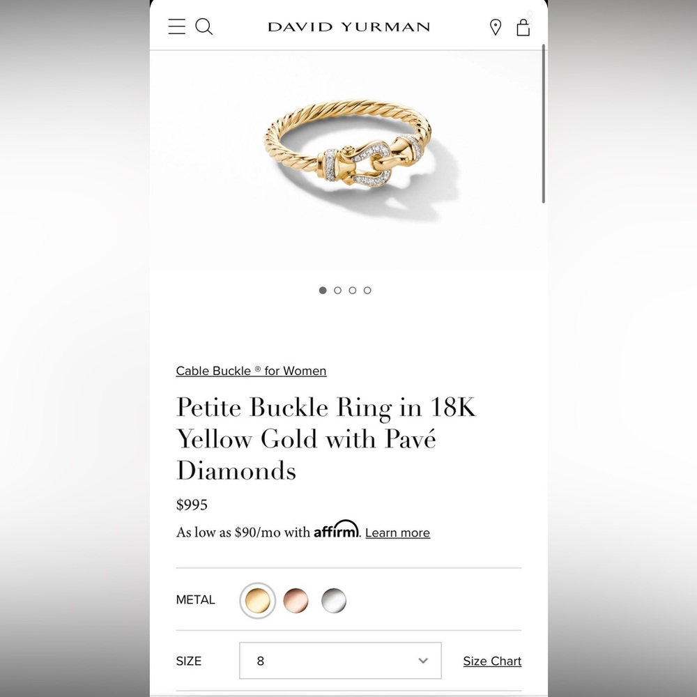 David Yurman petite buckle ring in 18k yellow gold with pavé diamonds